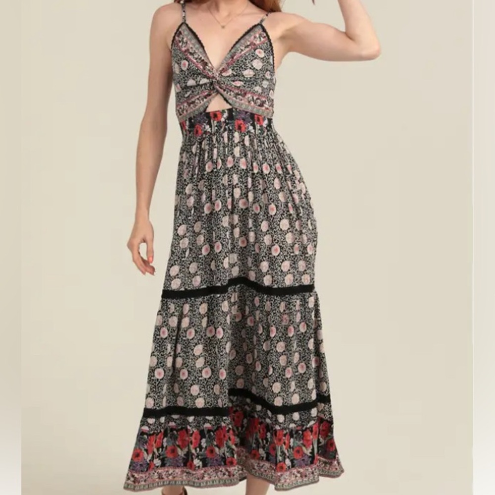 ANGIE deep V / keyhole maxi dress
